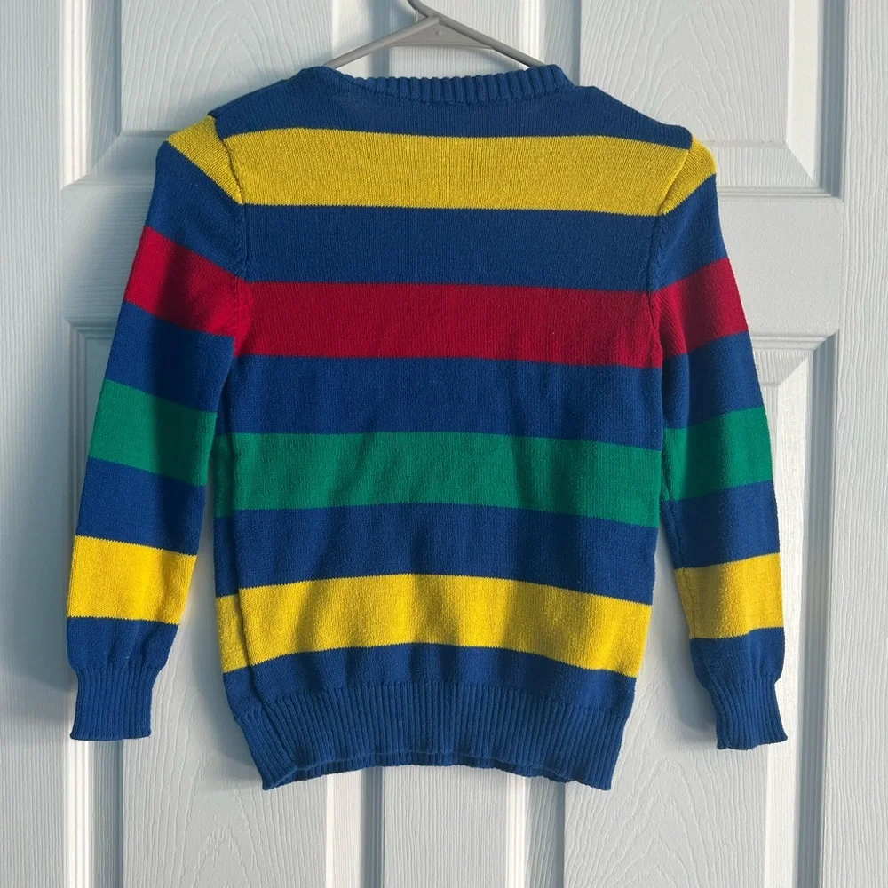 Disney Crewneck Sweater - Blue, Red, Yellow, Green Stripes with Mickey - Picture 3 of 4